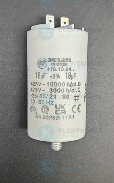 Betriebskondensator 18µF +-5% mit Flachstecker 416.10.24